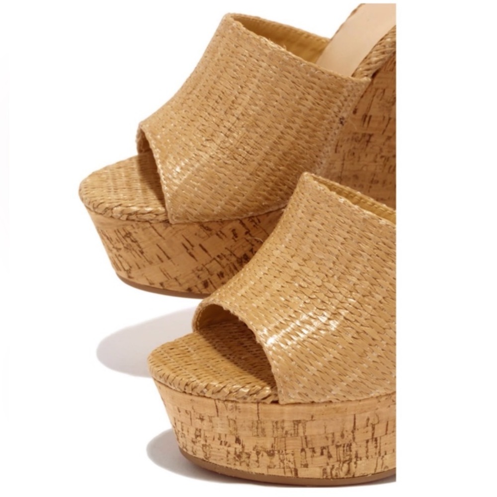 Nude Raffia Cork Platform Wedge - Picture 4 of 9